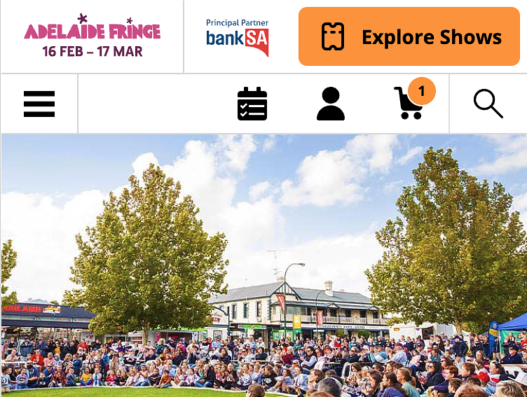 Screenshot of the Adelaide Fringe website showing one item in the cart